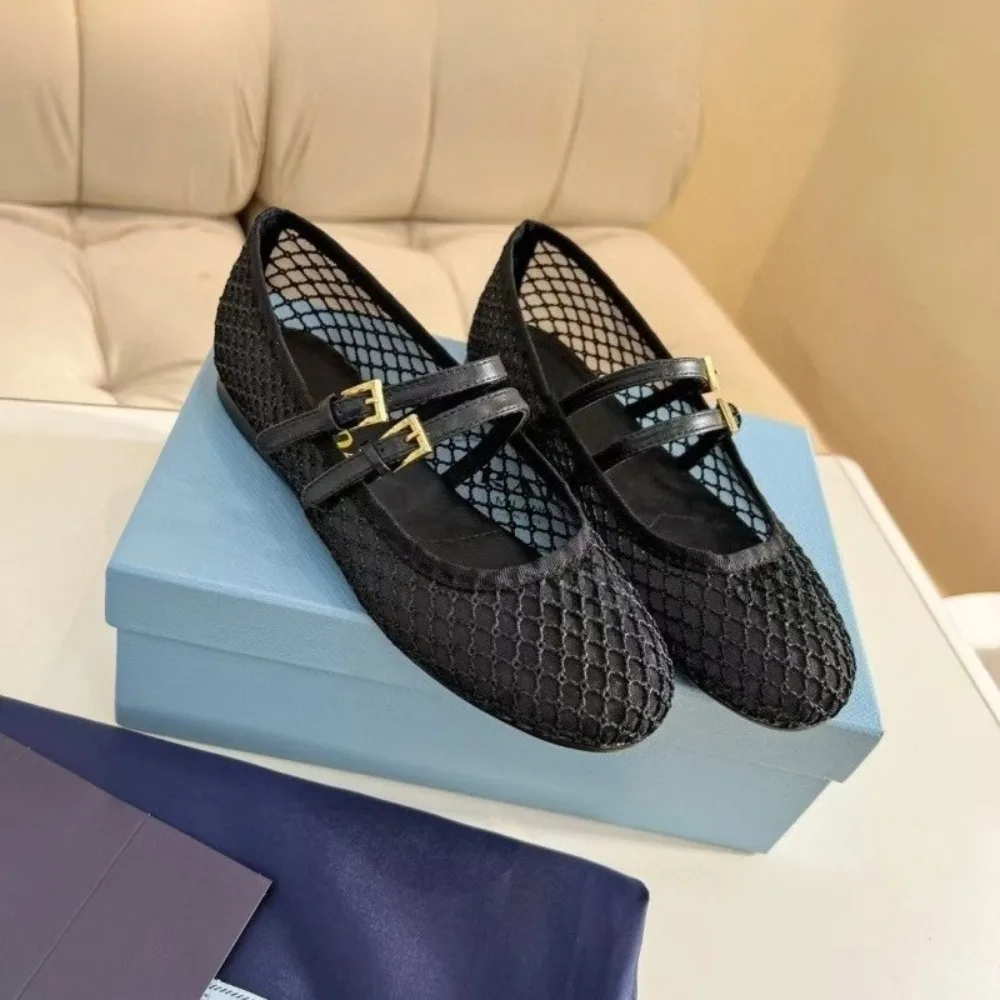 

2026 Spring Summer New Women's Mesh Ballet Flats Single Strap Shoes Shallow Cut Design All-Matching Balletcore Coastal Grandmother Mesh Texture Minimalist Silhouette Whimsical Grace Non-Slip Sole for Women Girls Daily Errands Outfit Streetwear Essential