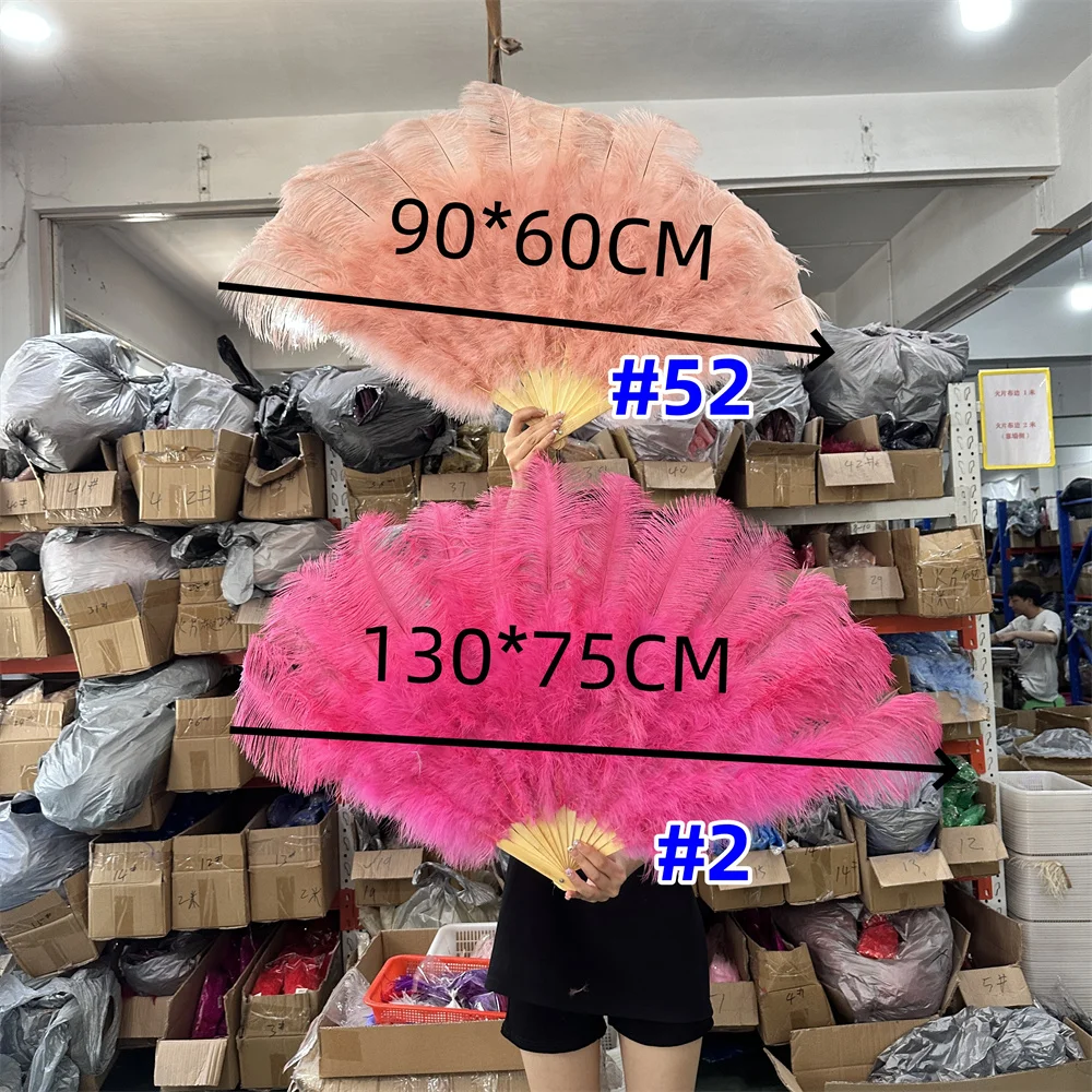 

High Quality Pink Ostrich Feather Fans Wedding Dance Party Stage Performance Plumas Accessories 90CM 130CM Natural Feather Fan