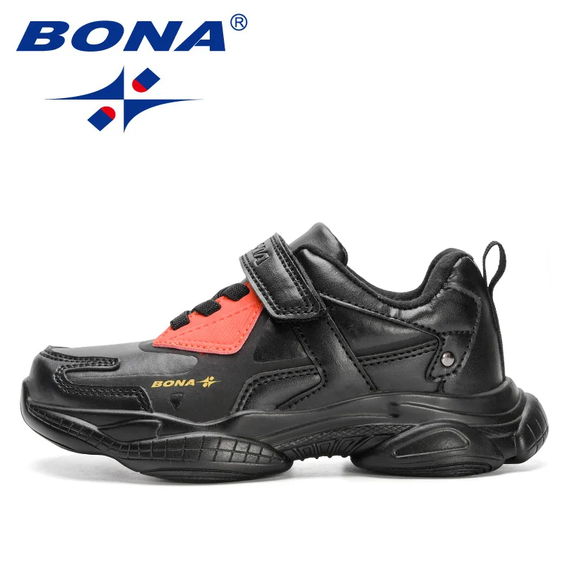 BONA 2023 New Designers Walking Shoes Boys Sport Sneakers Children Brand Running Shoes Girls Leather Casual  Jogging Shoes Kids