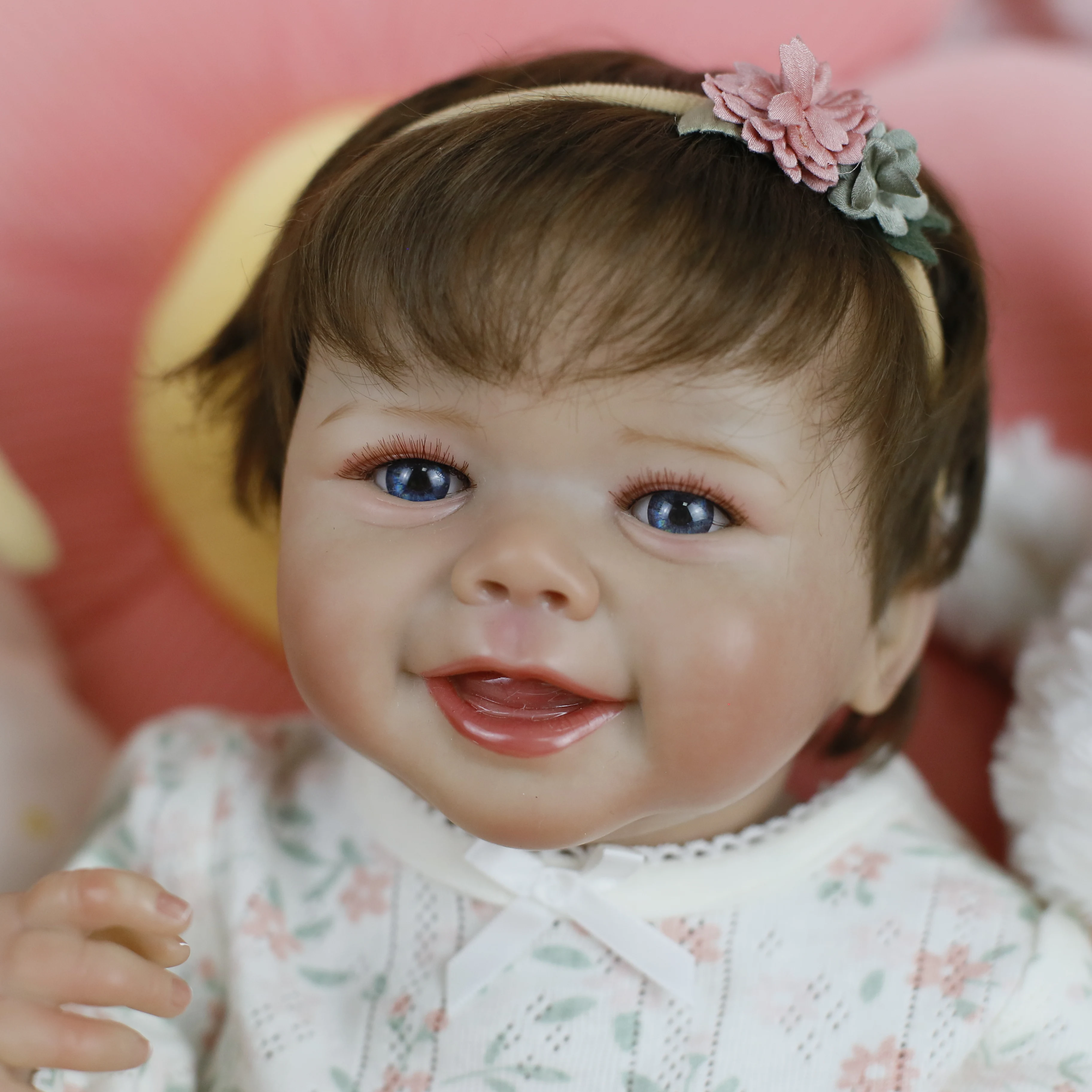 19inch Lifelike Reborn Baby Doll Full Soft Silicone Vinyl Body with Rooted Hair Visbile Vein Collectible Art Doll Christmas Gift