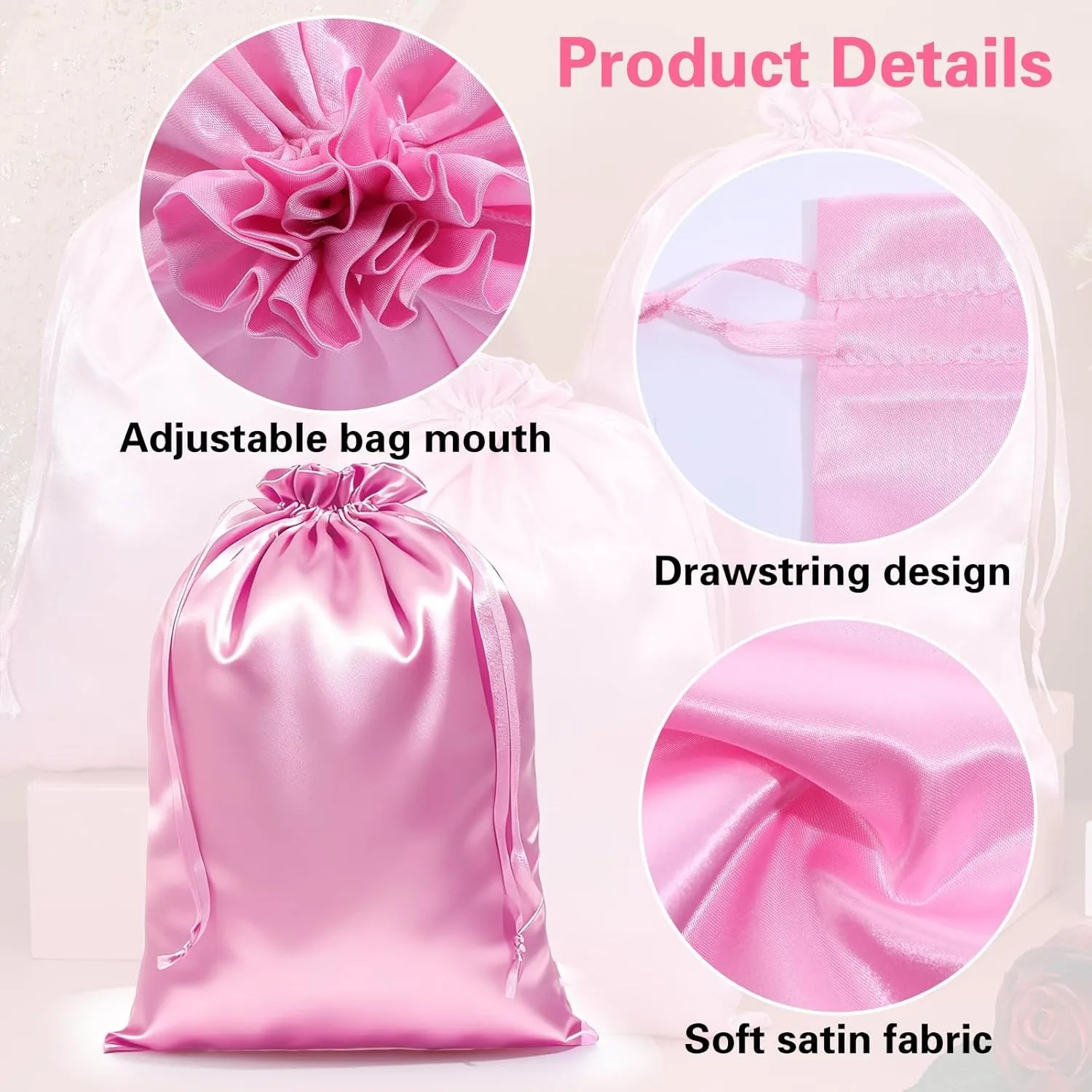Satin Storage Bags For Home And Salon Use 10*13.8Inch Satin Wig Bags Black Pink Soft Silk Wig Bag For Hair Wig Packaging Tools image 5