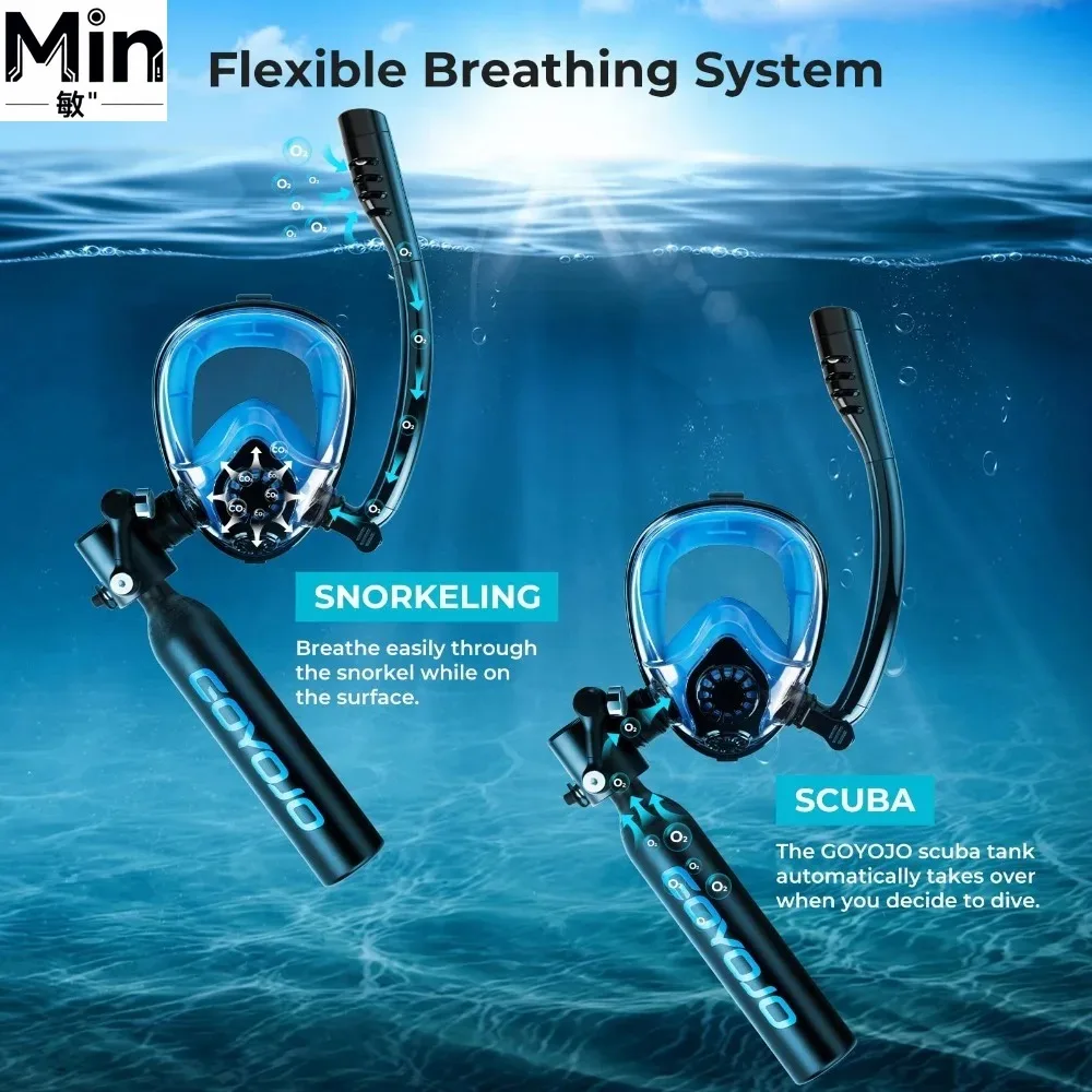 0.5L Mini Scuba Tank with Snorkeling Mask Portable Underwater Breathing Cylinder 5M Depth 10Mins Diving