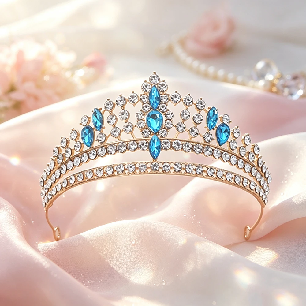 Vintage Multi‑Row Crown Tiara for Women Shiny Rhinestone Bridal Headband Wedding Pageant Sweet Banquet Princess Hair Ornament - view 4