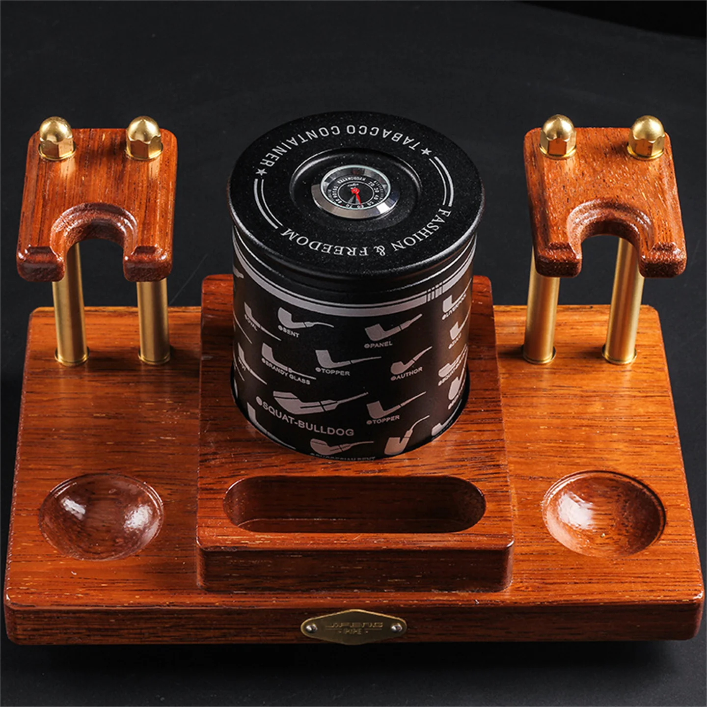 Retro Merbau Wood Pipe Rack + Moisturizing Tobacco Can Set Cut Tobacco Pipe Holder Base Two Seats Smoking Storage Accessories