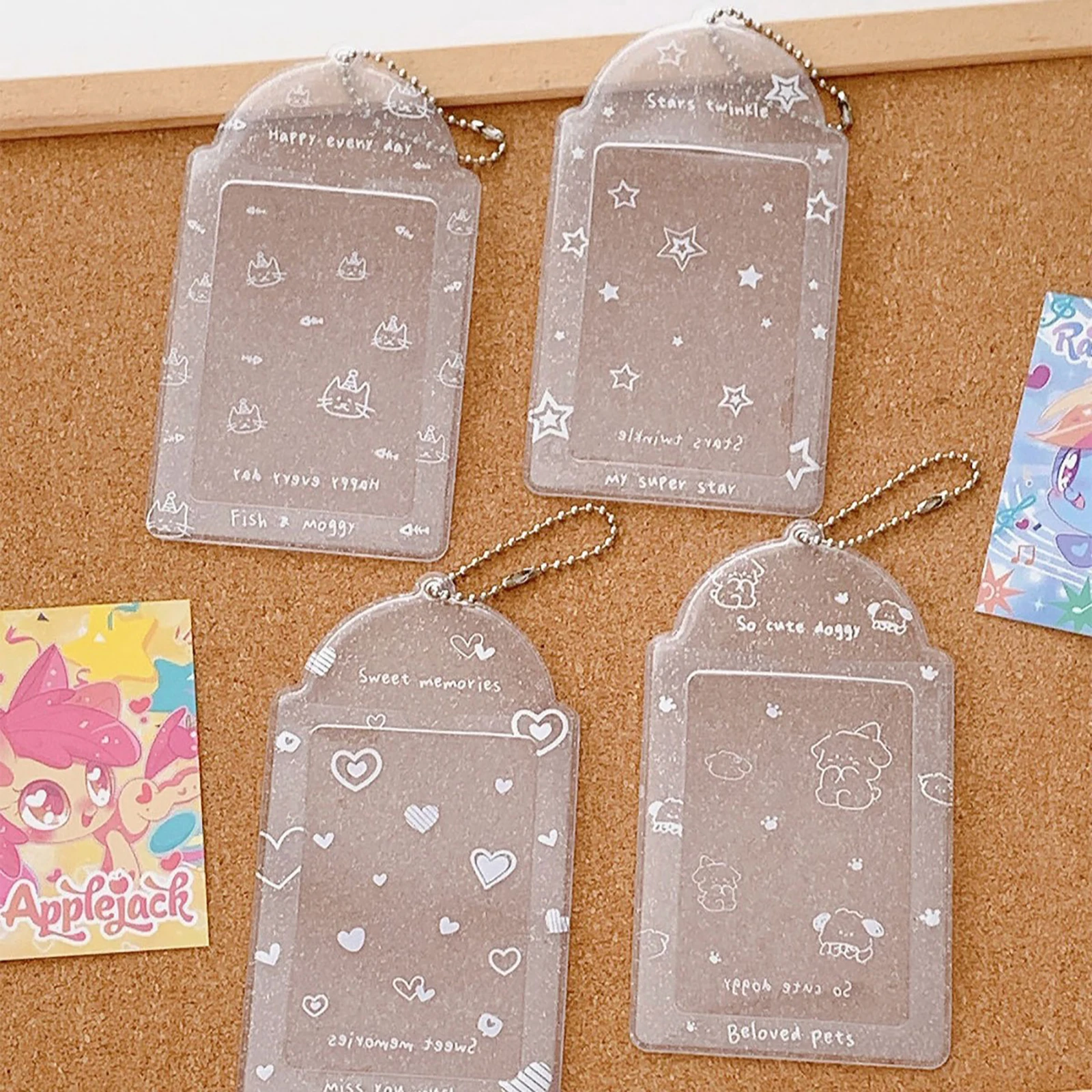 

Transparent Glitter Photocard Holder Mini Idol Photo Frame Cute Photo Card Holder ID Card Display Protective Sleeve Stationery