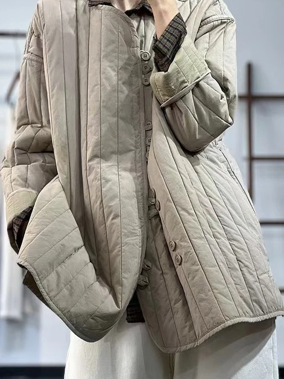 

Faionable Korean Sle Pure Color Patchwork Button Cotton Jaet Slimming Age-Defng Women's Outerwear Autumn Winter