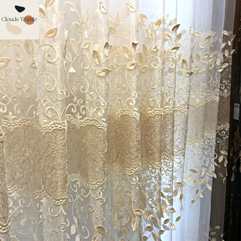 

Luxury Sheer European Style Embroidered Curtains Tulles for Living Room Bedroom Dining Voile Yarn Transparent High Grade Drape