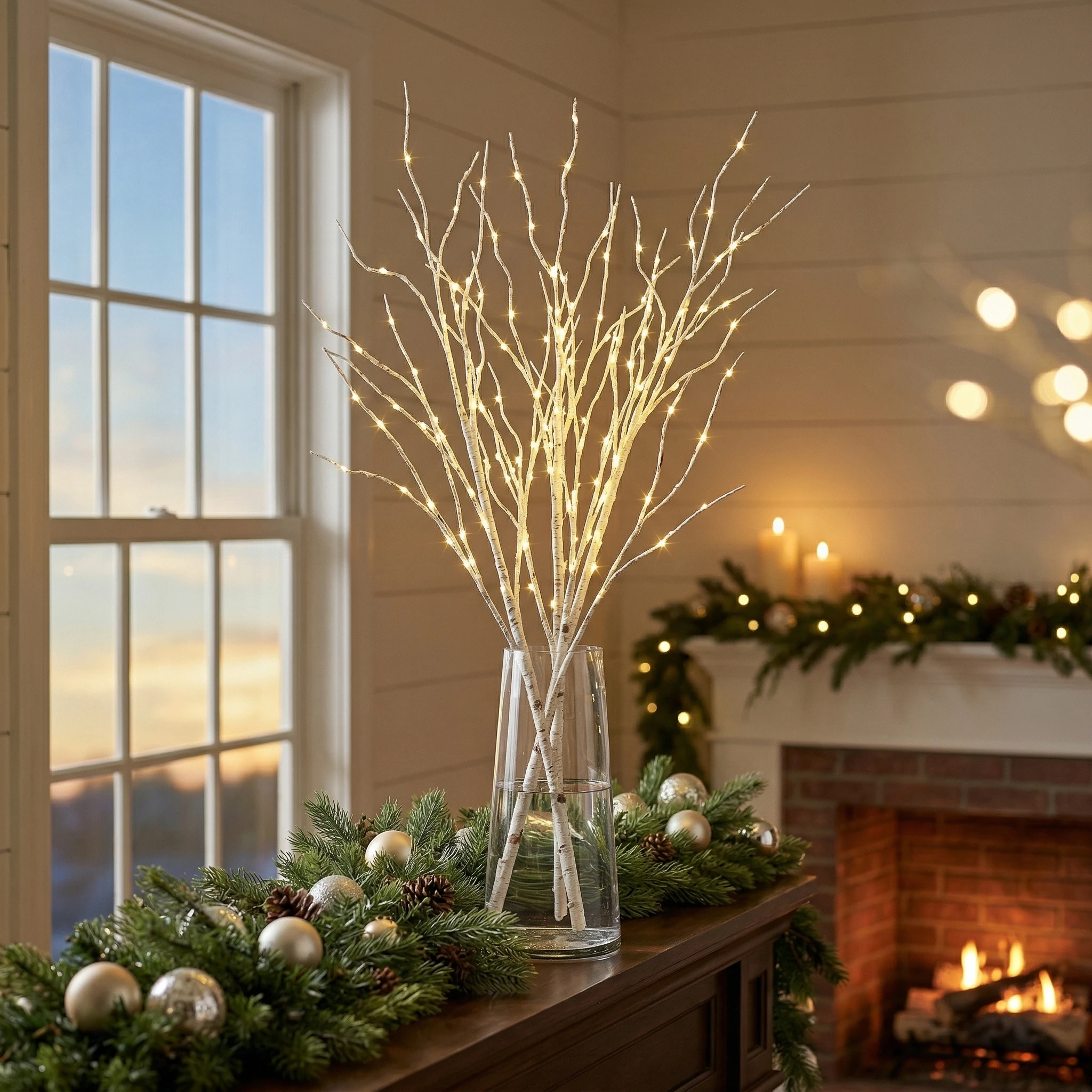 1pc White Birch Branch Lights Battery Operated 20 LED 72CM Fairy Lights Lighted Willow Branches for Home Bedroom Fireplace Insid