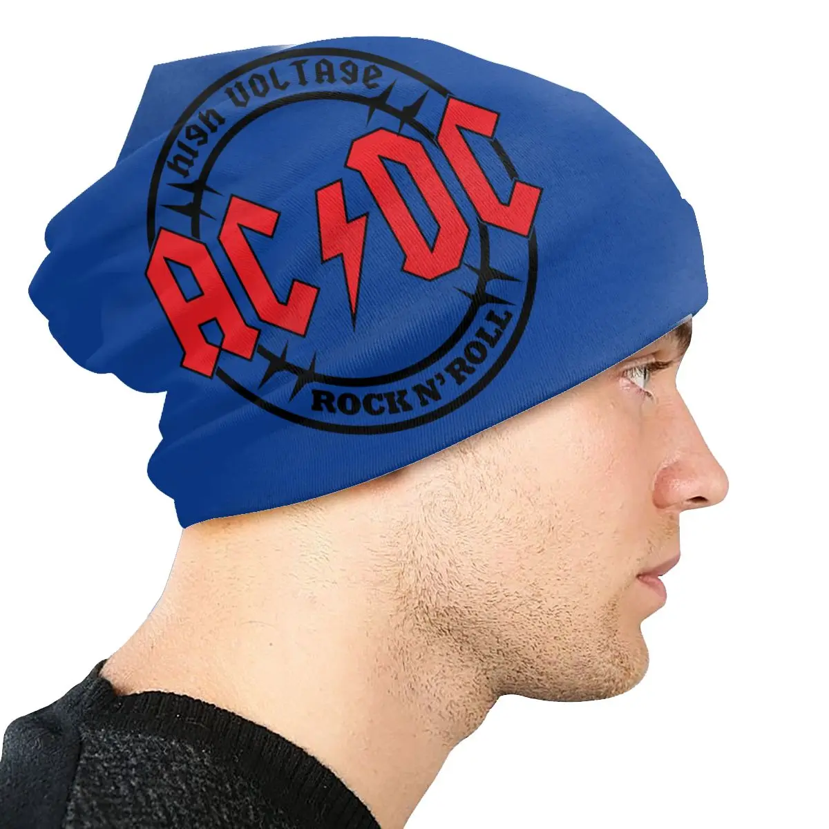 Custom Hip Hop Winter Warm Knitted Hats Adult High Voltage AC DCs Skullies Beanies Caps Rock Heavy Metal Band Bonnet Hats