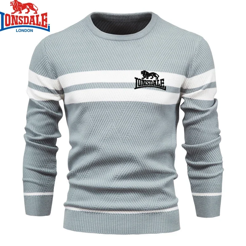 Embroidered LONSDALE Mens Boys Winter Stripe Sweater Thick Warm Pullovers Men\'s O-neck Basic Casual Slim Comfortable Sweaters