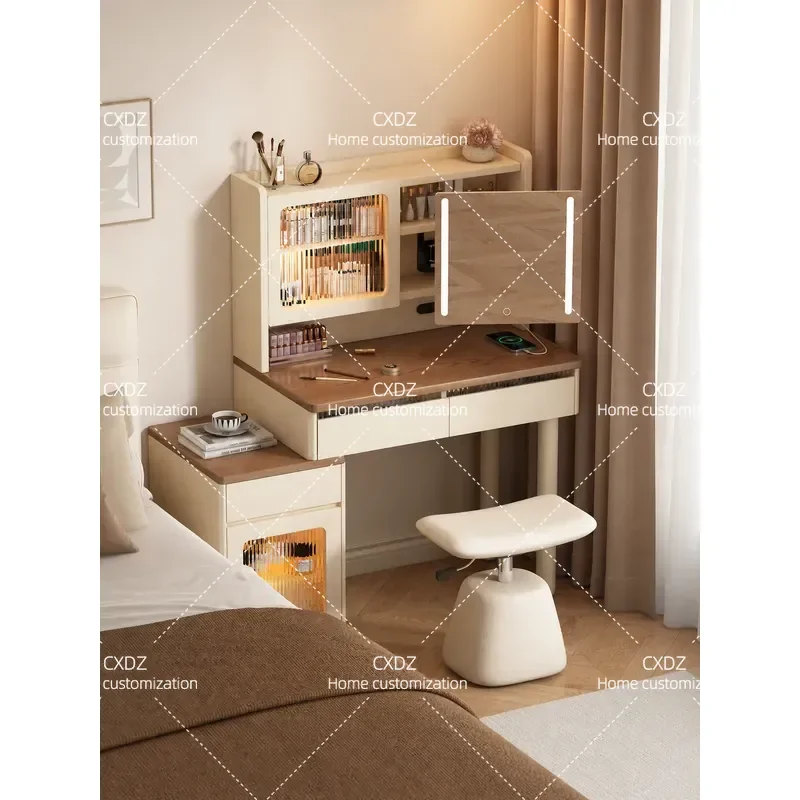 70cm Solid Wood Bedside Table 90cm Dressing Table with Storage Locker Integrated Design for Small Apartment