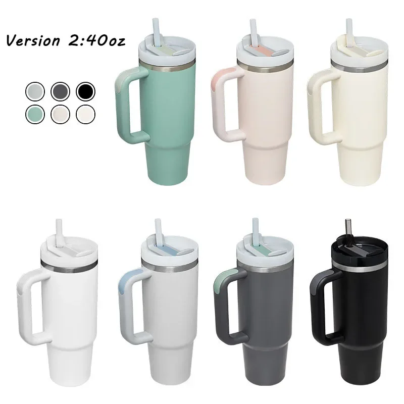 

Custom Stainless Vacuum insulated 40oz powder coated traveling cups coffee mugs tumblers wholesale bulk with handle and straw