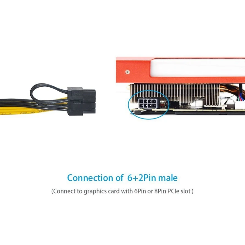 كابل طاقة GPU لبطاقات الرسومات ، لوحة جانبية ، لوحة جانبية ، 6 دبوس PCI-E إلى 8 دبوس ، 6 + 2 ، ذكر إلى ذكر ، 50 ، جديد ، 20