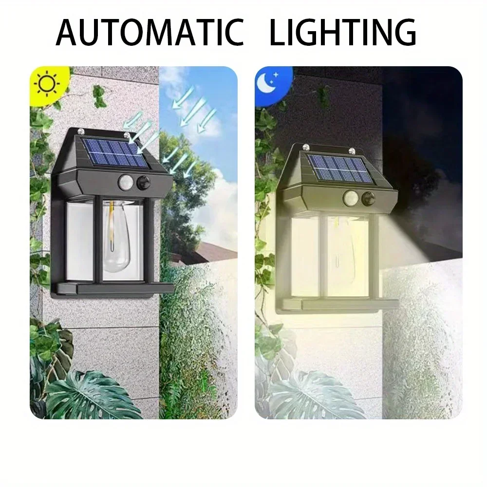Colector Solar para exteriores, resistente al agua, con Sensor de movimiento, 3 modos de iluminación, lámpara LED de jardín de tungsteno para iluminación de Villa, Patio, hogar