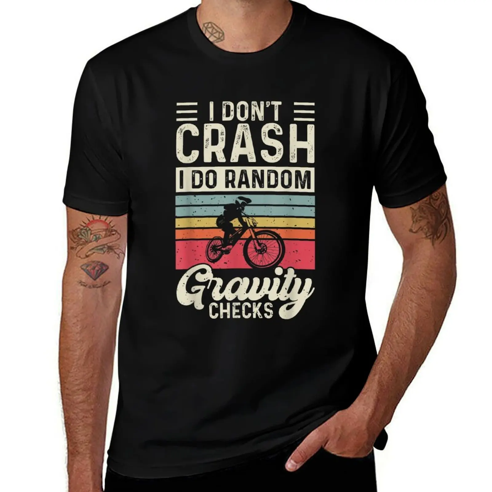 

I Don't Crash I Do Random Gravity Checks Mountain Biking Mtb T-Shirt aesthetic clothes new edition clothing for men