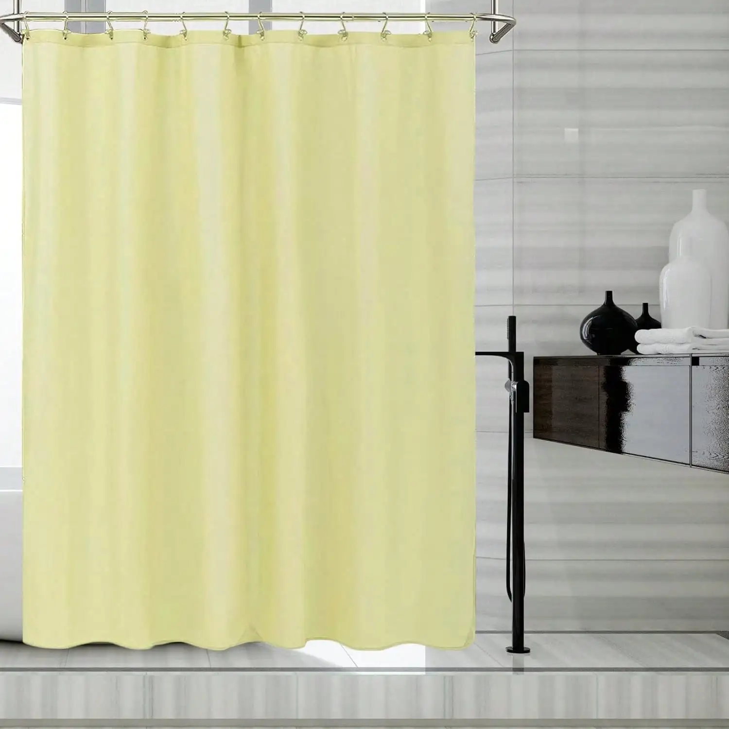 

Fabric Shower Curtain Liner, Waterproof Hotel Quality, Bathroom Curtains Rust Resistant Grommets, 72 X 72 Machine Washable (Black)