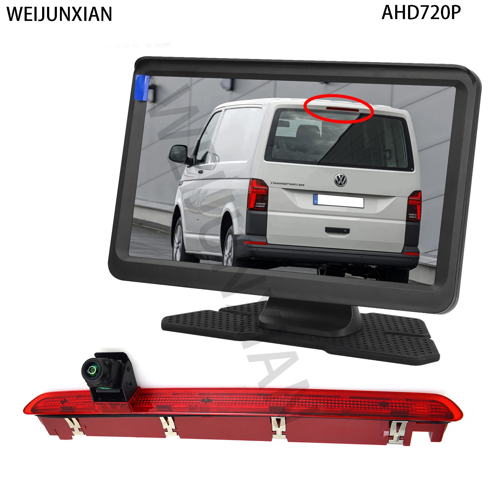 720P AHD third brake light rearview camera and +7-inch monitor kit for Volkswagen T6 and T6.1 (since 2016) models