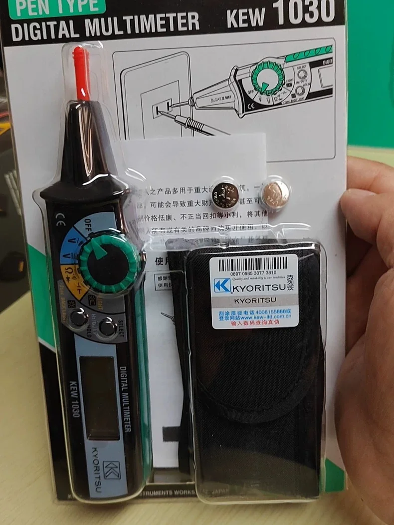 [100% New] KYORITSU KEW 1030 Pen Style Digital Multimeter for AC/DC Voltage, Resistance, Continuity, Bi-Colour Diode, Capacity