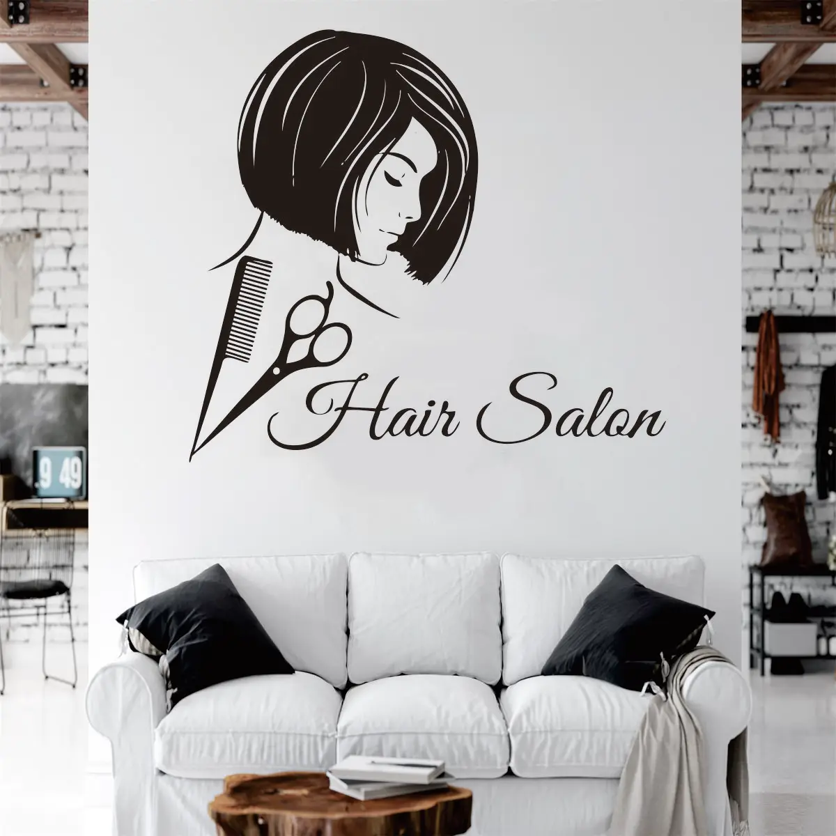 Vinyl Self-Adhesive Removable Stickers for Home Decor \'Hair Salon\' with  Scissors and Combs Perfect for Barber Shop Walls JZY192