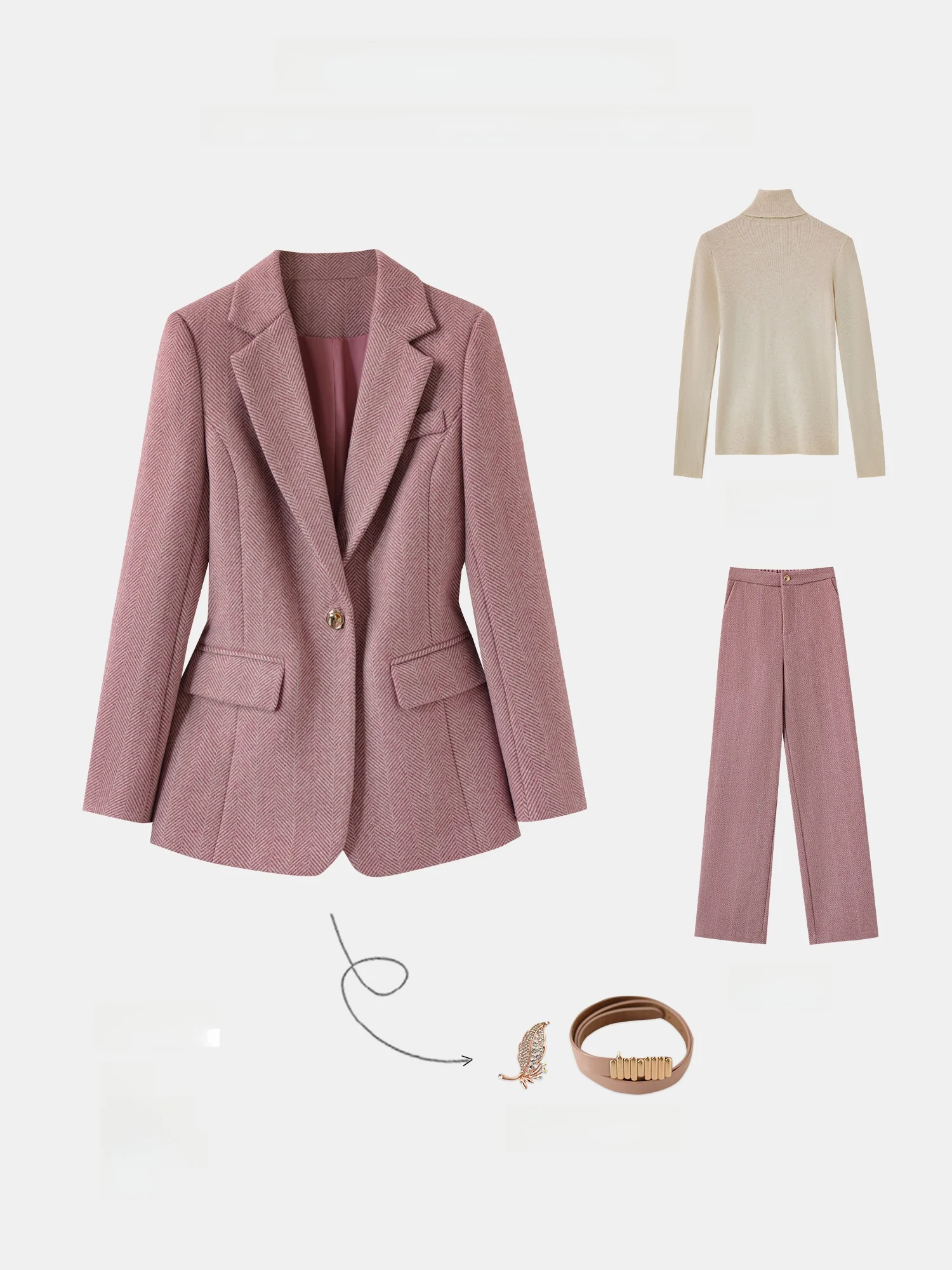 Pink Suit Set Women's High-End Profional Faion Slimming Outerwear Two-Piece Set Busin Sle for Interviews Autumn Winter