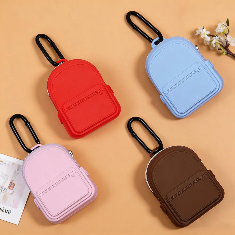 5pcs Coin Purses Silicone Plain Backpack Shaped Sweet Waterproof Protable Ear Line Small Storage Bag 12.5*12.5CM