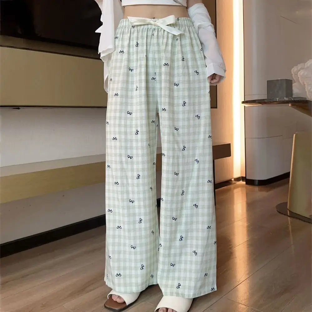 

Fashion Stripe Plaid Bowknot Pajama Pants Sweet Bow Sleepwear Pants Women Indoor Outdoor Homewear Casual Trousers Spring Autumn