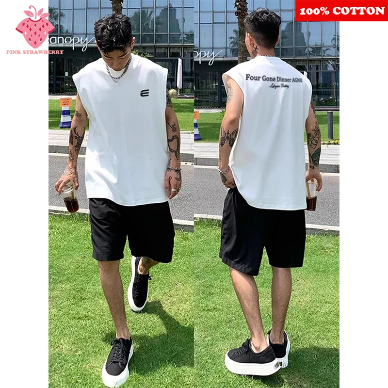 

100%Cotton Sports Fitness vest Men Summer 2025 New American Retro Sleeveless Camisole T-shirt Swimm Run Vest Quick Dry Y2k Top