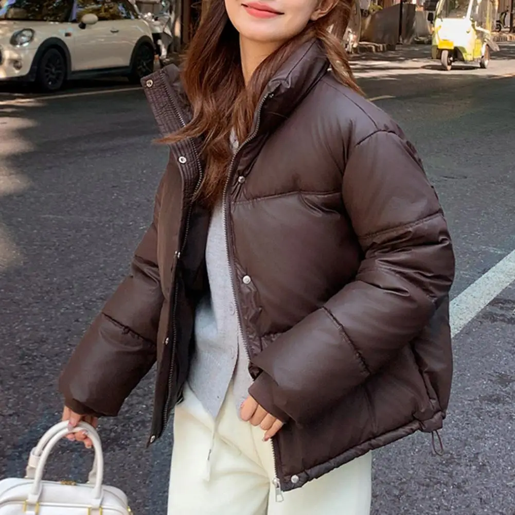 

Зимняя утепленная куртка с воротником-стойкой и карманами, ветрозащитная, теплосберегающая, короткая, уютная женская верхняя одежда, хлопковая куртка 50