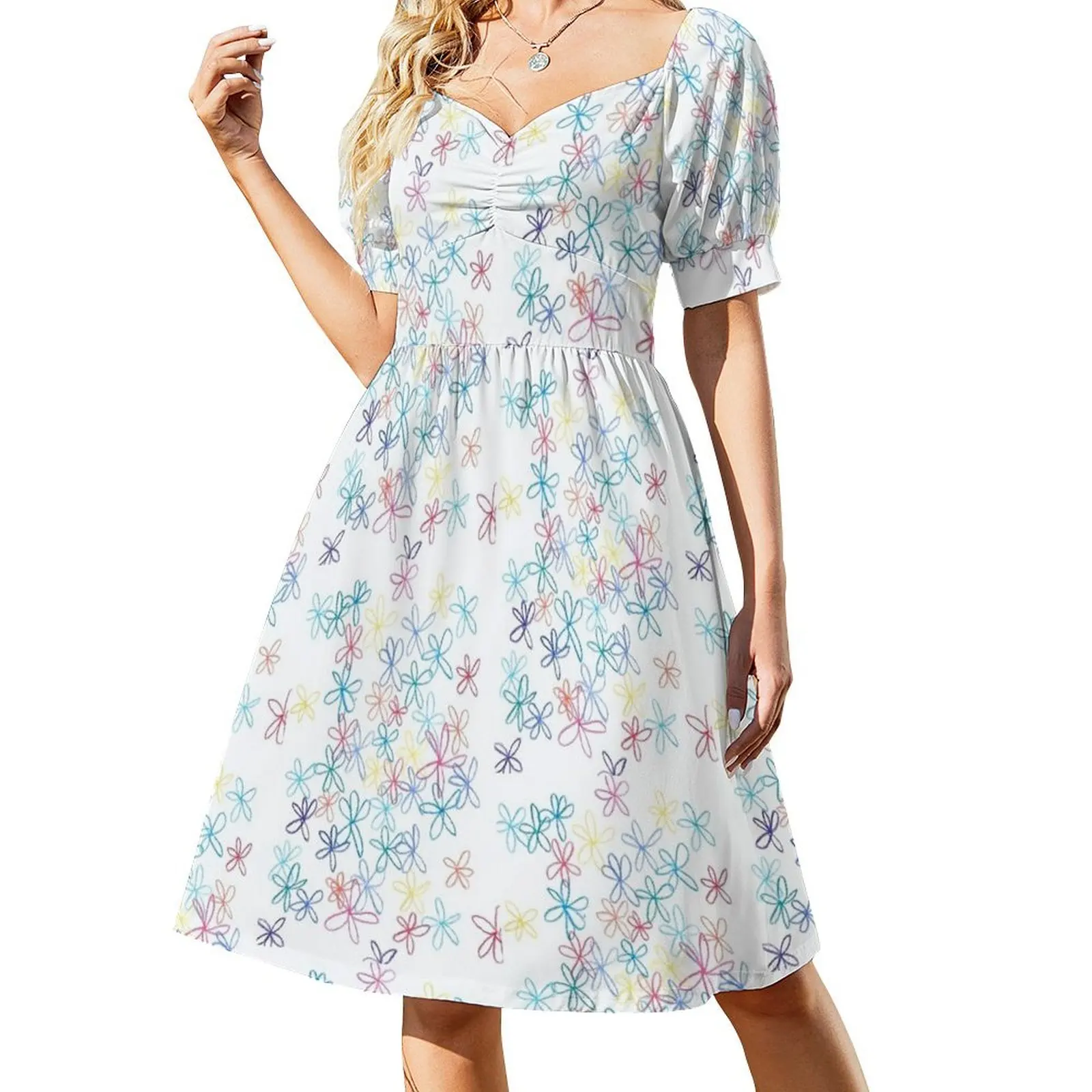 

doodle flowers Short-Sleeved Dress women clothing 2025 new arrivals prom dresses woman dress