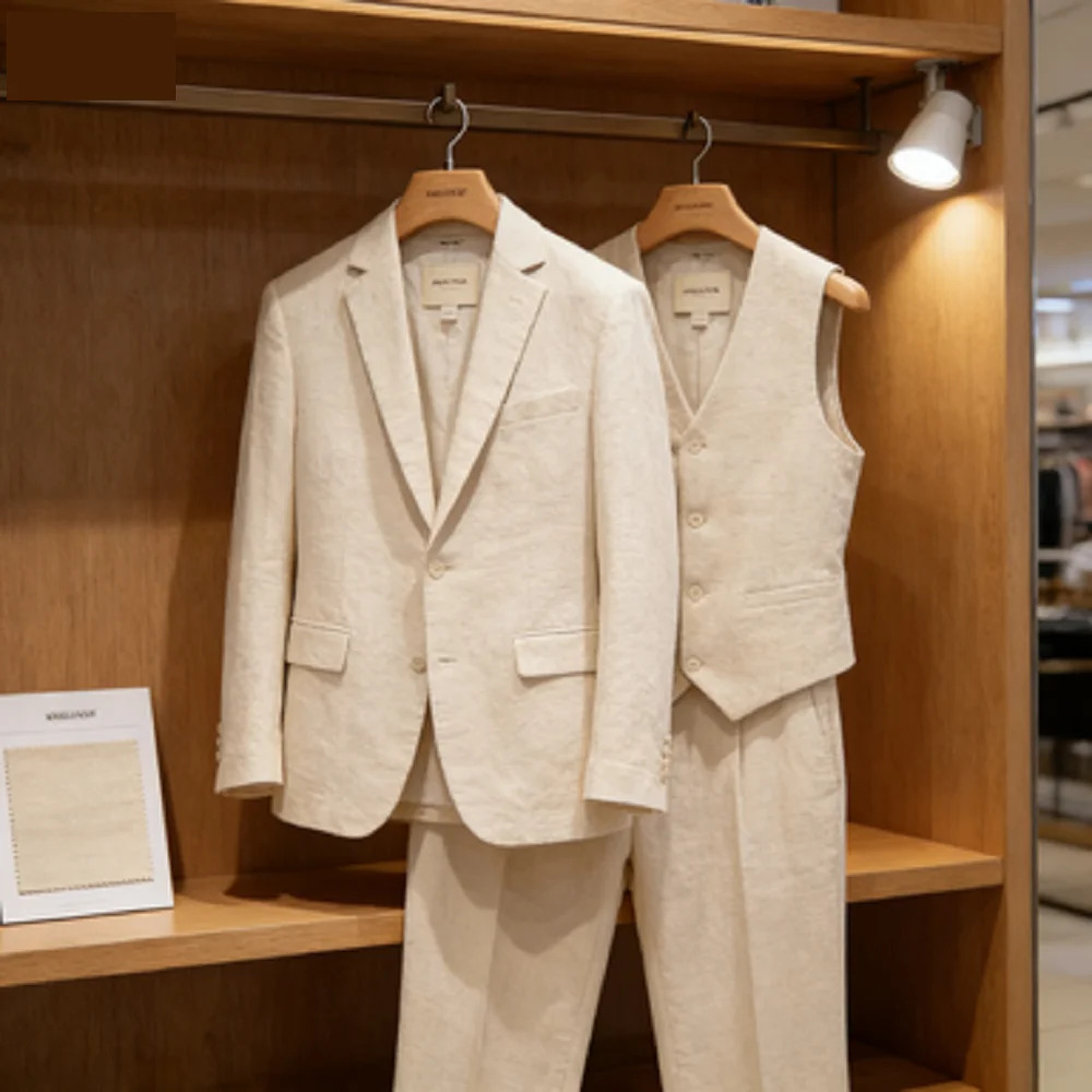 

Slim Fit 3 Piece Formal Mens Suit Pink/Blue Groomsmen Tuxedo Set Business Prom Jacket Blazer Vest Pants for Men