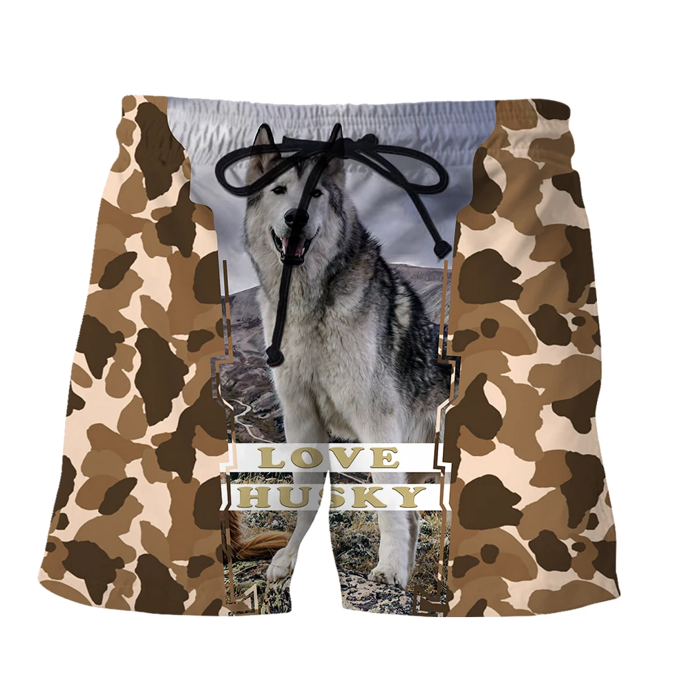 SONSPEE แฟชั่นฤดูร้อน Love Husky พิมพ์3D ชายกางเกงขาสั้น Camouflage Busana Casual Hip Hop บุคลิกภาพ Breathable กีฬา