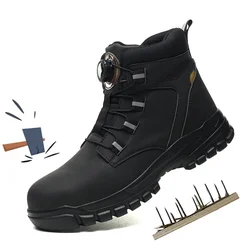 Nuovi stivali di sicurezza con fibbia rotante per uomo Sneakers da lavoro Leahter stivali antiscivolo scarpe con punta in acciaio stivali da uomo antiforatura di sicurezza