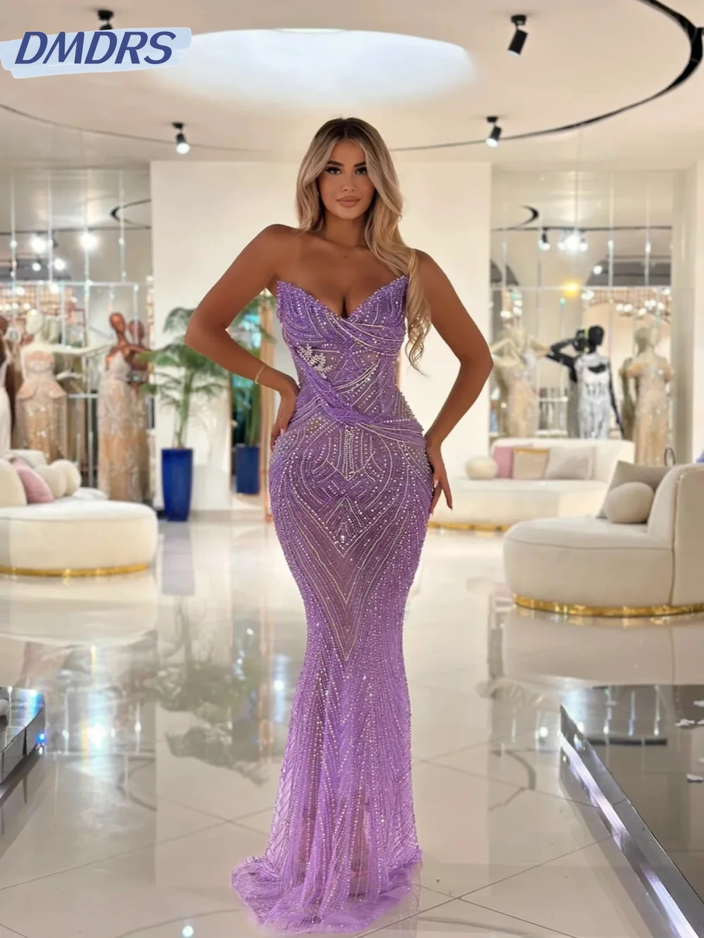 

Dazzling Beaded Mermaid Long Formal Evening Dress V-neck Sleeveless Wedding Party Gown 2026 Customized Illusion Prom Dresses
