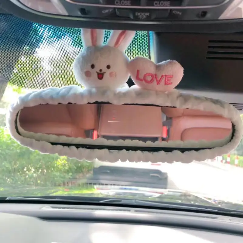 

New Cute Rabbit Pig Rearview Mirror Cover Reverse Mirror Car Interior Decoration