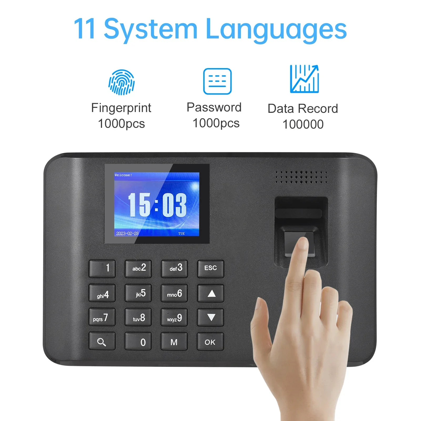 2.4 inch LCD Screen Intelligent Biometric Fingerprint Password Attendance Machine Time Clock Employee Checking-in Recorder