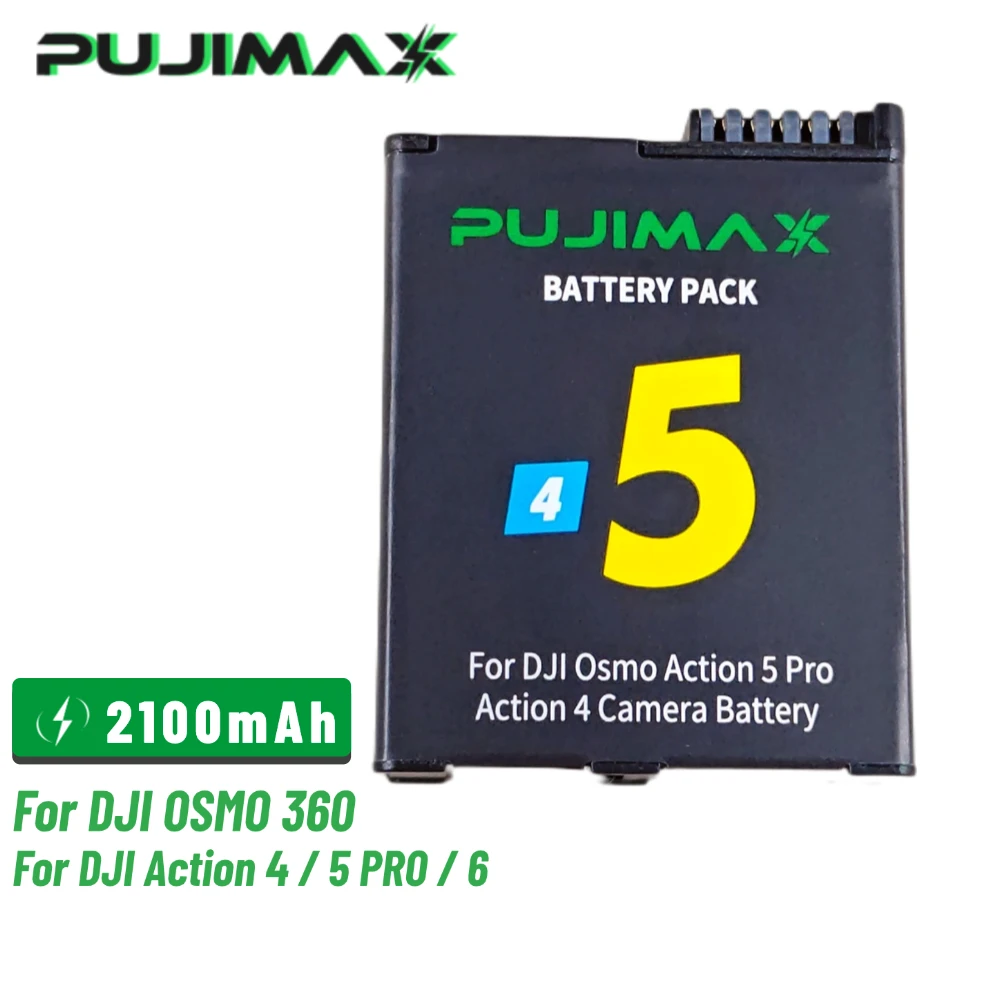 PUJIMAX 2100mAh Rechargeable Battery For DJI Osmo360 Osmo Action 6/5 Pro/4/3 Camera Battery with Charger 2025 2026