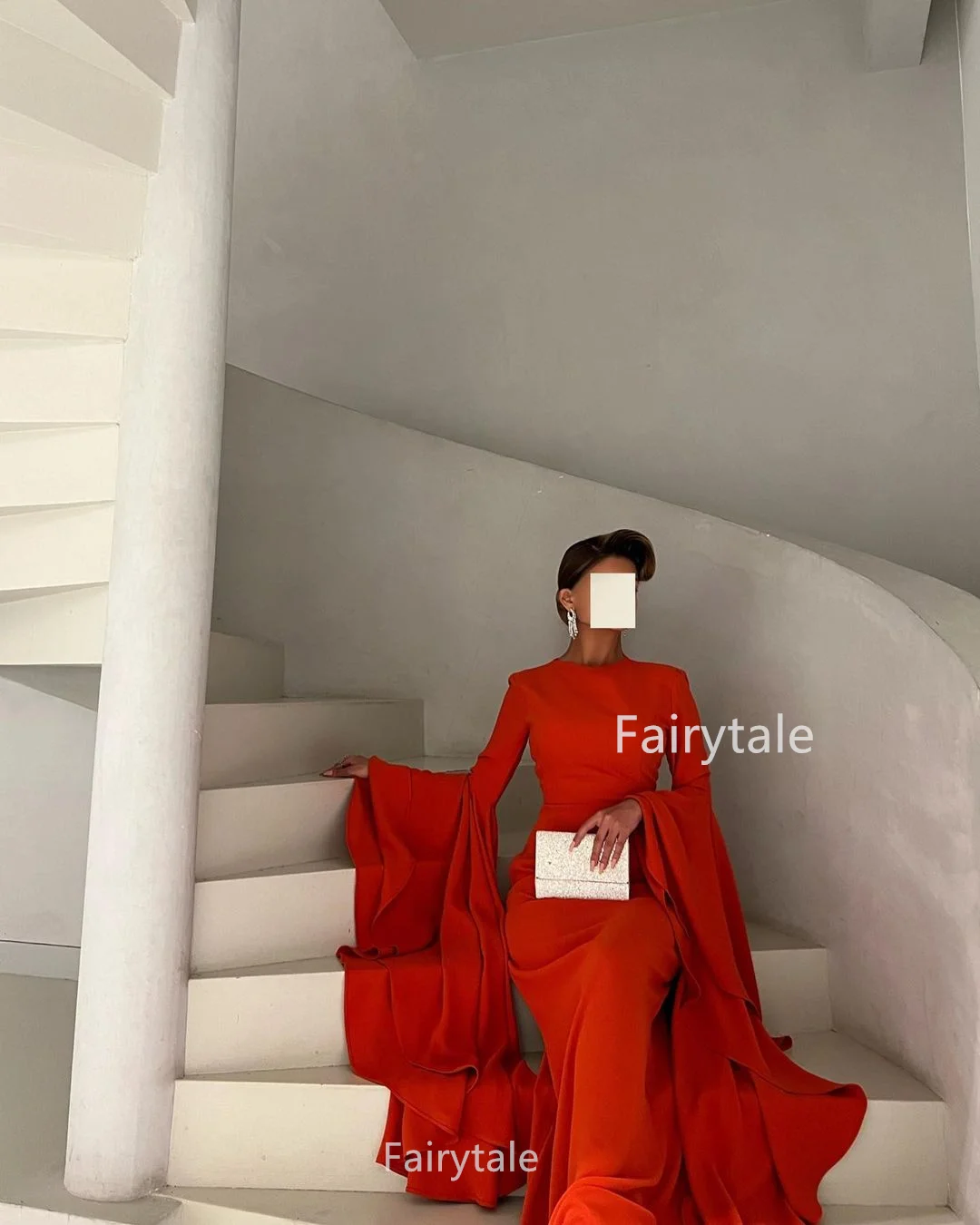 Fairytale Simple Red Mermaid Prom Dresses Flare Long Sleeves Stretch Modest O-Neck Arabic Women Evening Gowns Formal Party Dress