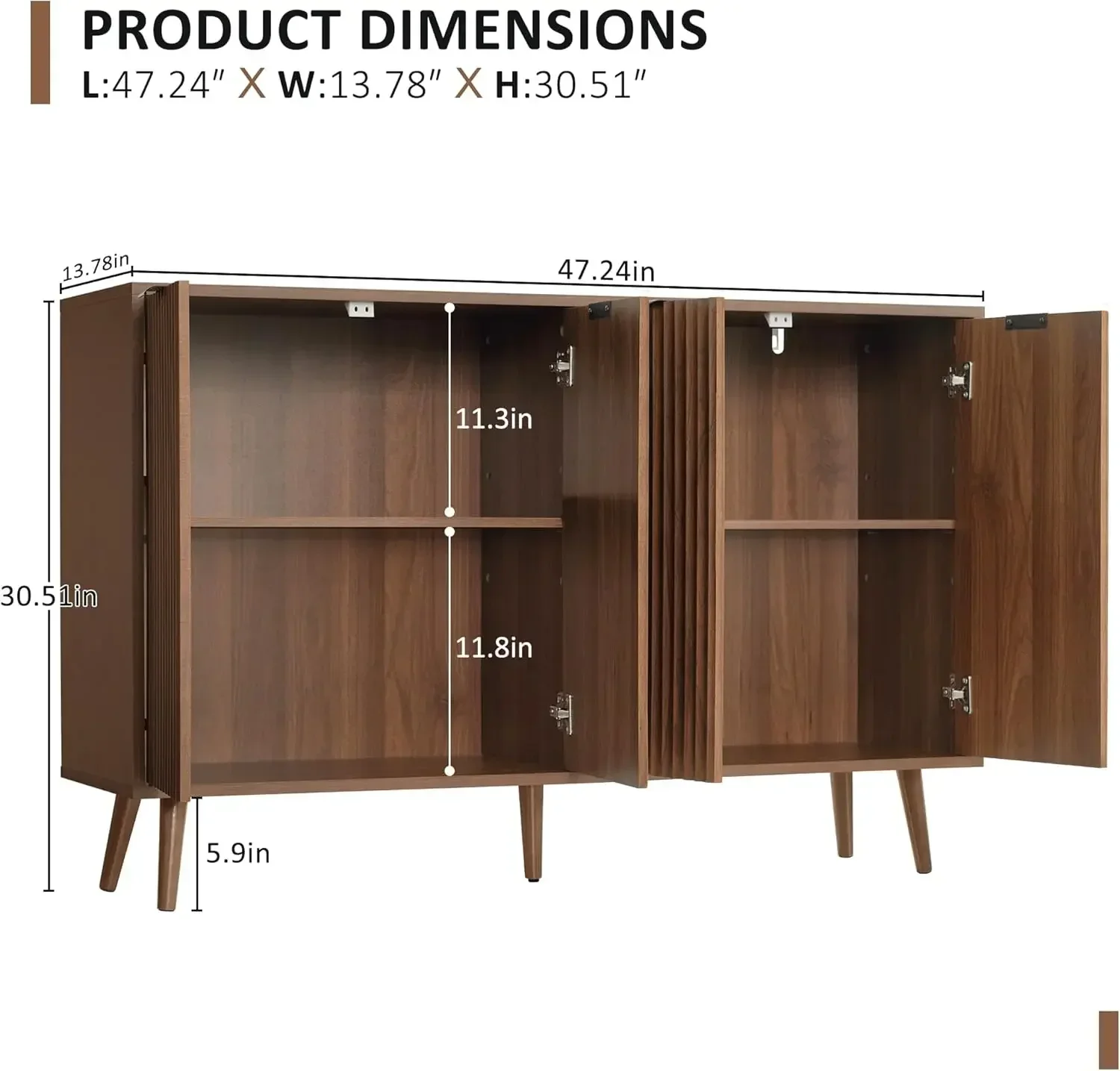 Fluted Sideboard Buffet Cabinet with Storage,Storage Cabinet with 4 Decorated Doors,Wood Coffee Bar Cabinet with Solid Wood Feet