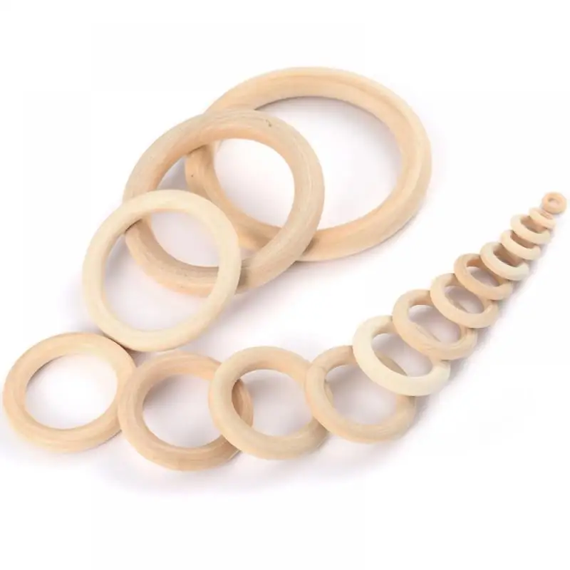 12-125mm Wooden Teething Round Ring Natural Wood Lead-Free Beads For DIY Jewelry Making Handmade Accessories