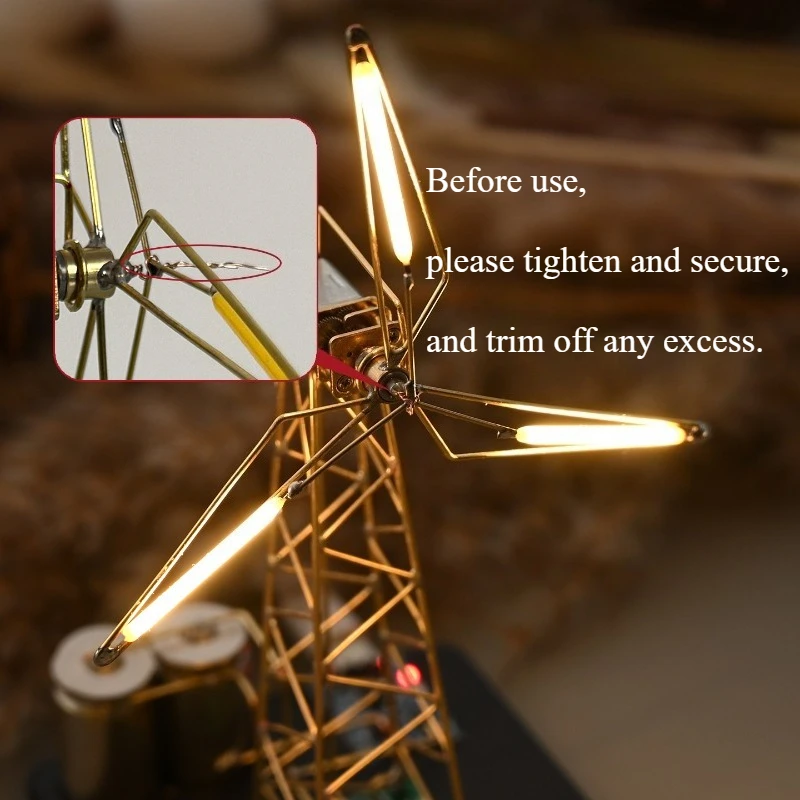 Creative DIY Rotating Windmill Model Night Light - A Tech-Style Desktop Gift