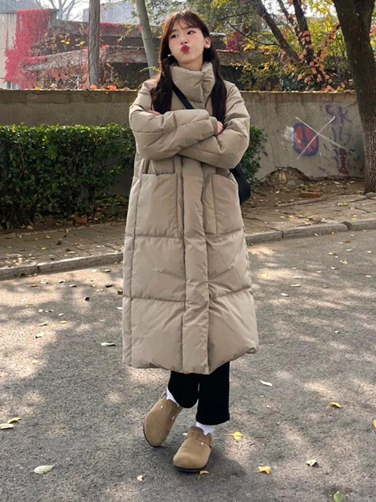 Fashionable Thickened Winter down Jacket Women's Mid-Length Over-Knee Cotton Coat This Year's Popular Bread Style Commute Wind