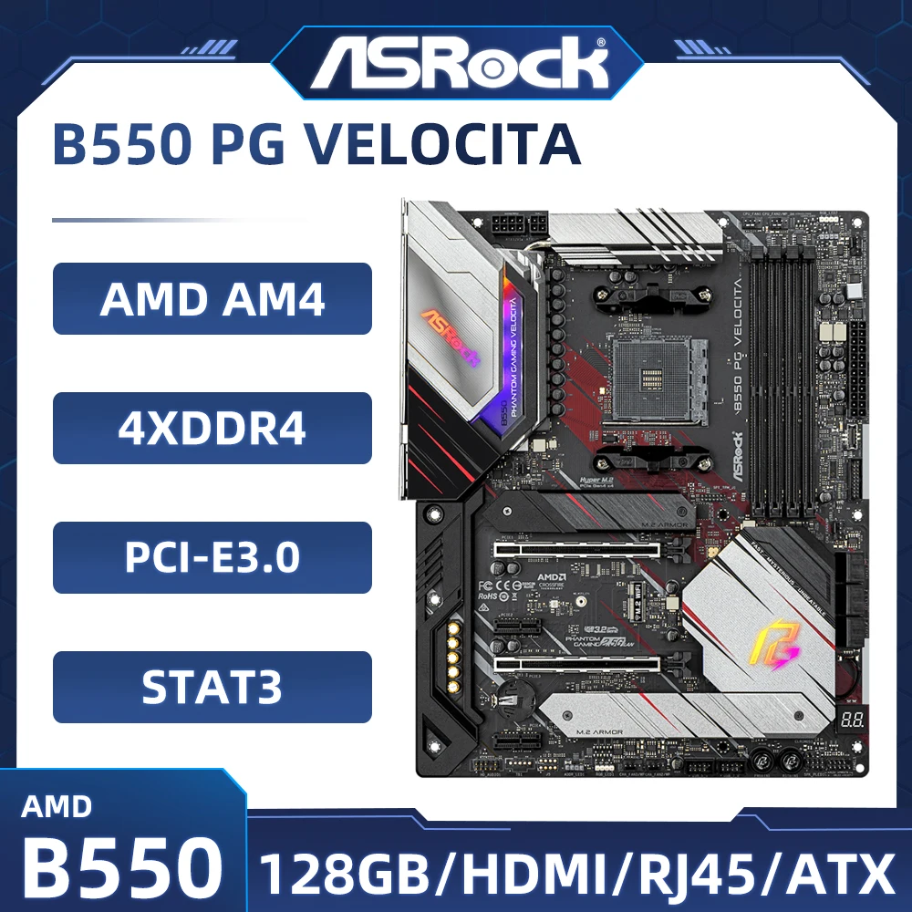 ASRock B550 PG VELOCITA B550 Motherboard Socket AM4 DDR4 128GB Supports Ryzen 7 5700X 5600 4600G 5500 ATX PCI-E 4.0 M.2 USB3.2