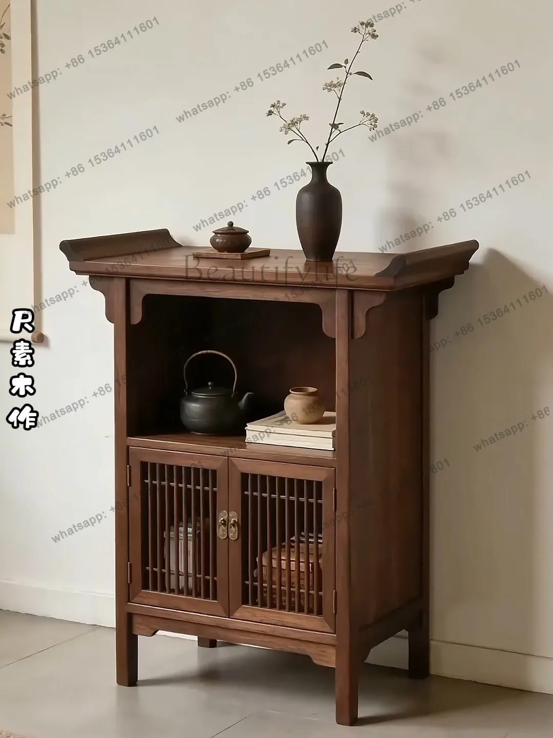 New Chinese-style North American black walnut entrance cabinet Song-style aesthetic warped entrance table