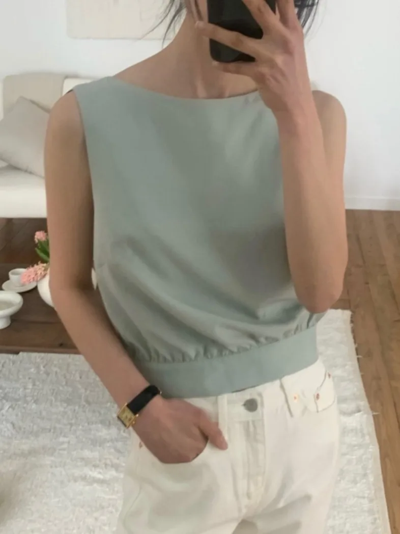 Ele Bal V-Ne Pleated Loose Svel Vest irt Chic Summer Cross Design Breathable Comfortable Women's Top