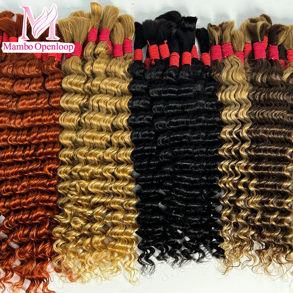 Boho Braids Human Hair Braiding Hair Bulk For Braiding No Weft Water Deep Wave Hair Bundles for Boho Braid 16-22 inches