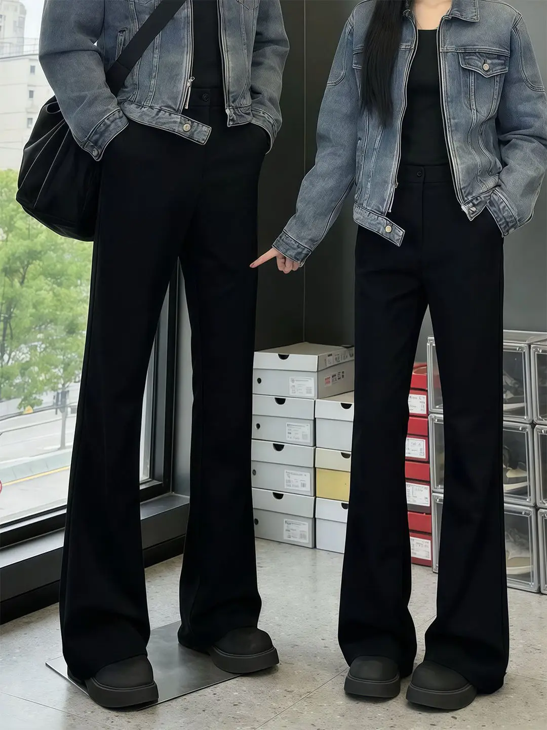 Black American Style Slim Fit Men's Pants Autumn High Street Tailored Knife Straight Leg Micro Flared Trousers Casual Wear