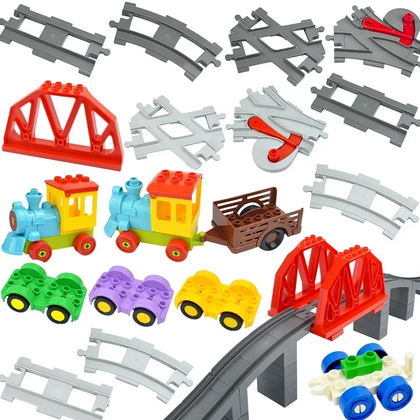 Big Building Blocks Compatible Duploes Brick City Train Truck Car Traffic Series Parking Pole Roadblock Fire Hydrant Toy For Kid