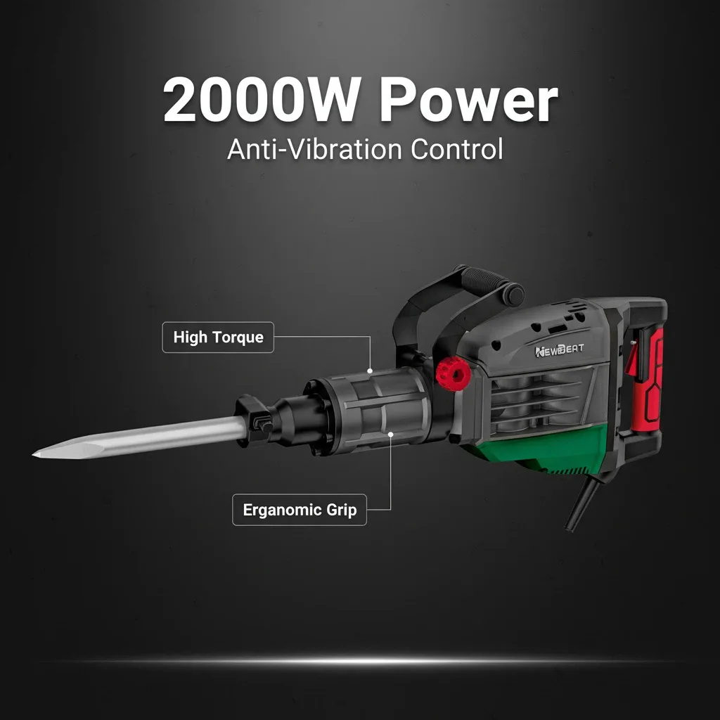 2000W Industrial Shock Absorption Demolition Hammer, High Power Electric Jack Hammer with CE UL Certification EU UK Standard