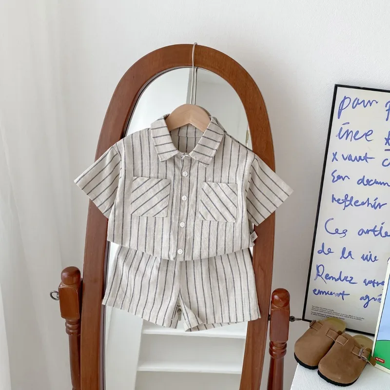 Jungen Outfit Set Sommer bequeme Baumwolle dünne Kurzarmhemd und Shorts lässige Outfits mit Hosen für Kinder Kleidung Jungen