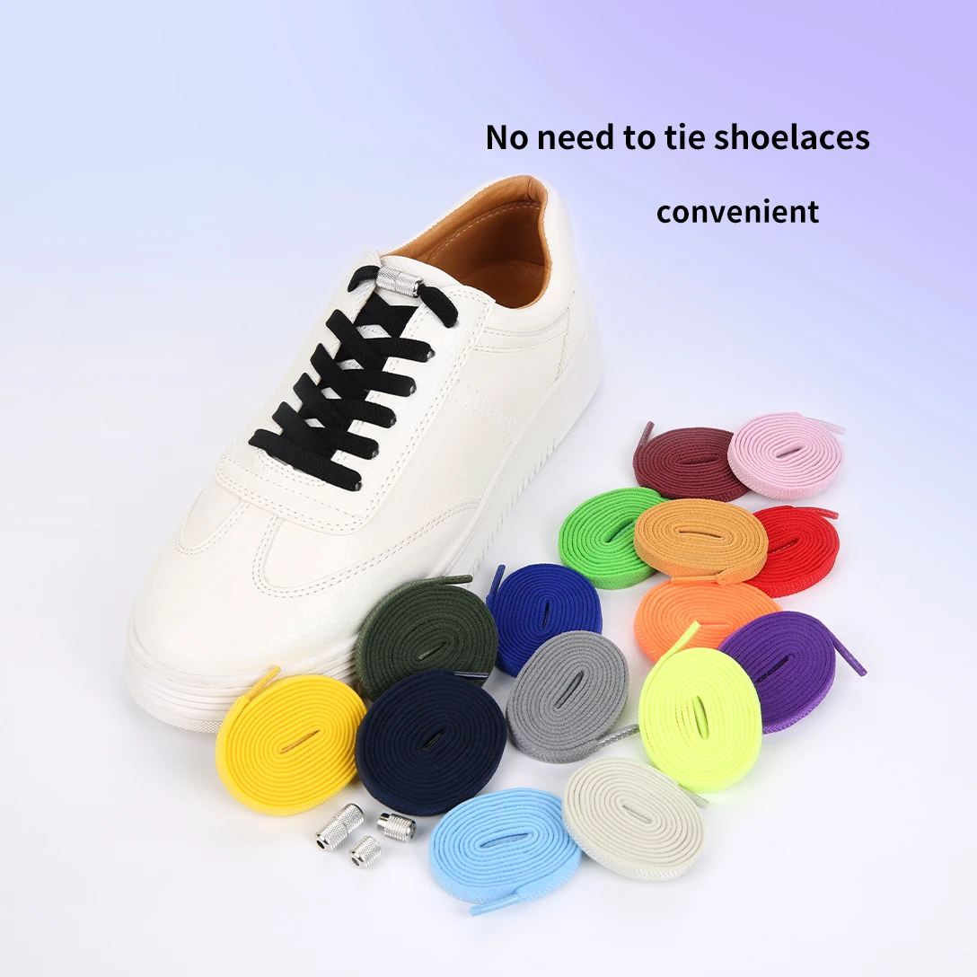 ZHENTOR-Metal Lock Elastic No Tie Shoelaces, cadarços planos para crianças e adultos, tênis Quick Wear, cordas de sapatos preguiçosos, 2 pares